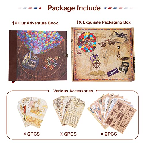 Image of JIMBON Our Adventure Book Scrapbook Photo Album,Retro Style Embossed Letter Cover Travel Diary Journal Scrap Book Kit For Couples,Memory Book For Anniversary Wedding