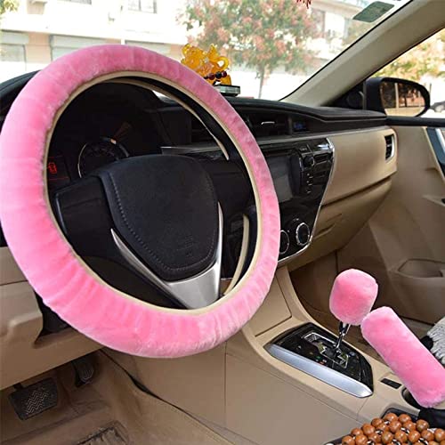 3 Piezas de Lana Suave del Faux Felpa Cubierta del Volante, Cubierta de Volante de Felpa Invierno, Funda de Volante Portecdor, El Engrosamiento Caliente Universal Antideslizante Auto Interior Cover