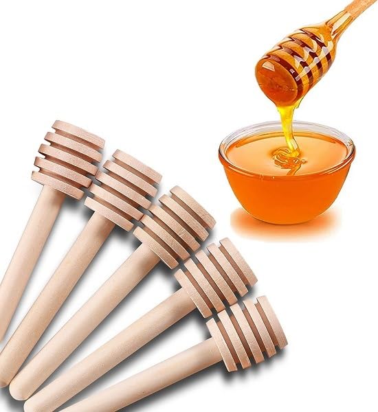 Image of Honey Dipper Stick, 6 pcs Wooden Perfect for Honey Spoon, Mini 3 Inch Wooden Wands Dispense Drizzle and Wedding Party. (Wooden Color)
