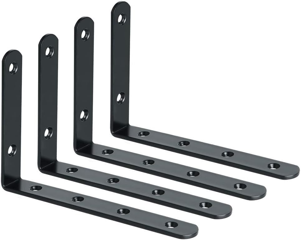 Stand Wallah 04 Pack Board Shelf Brackets | 5mm Thick Heavy Duty L Wall Brackets for Shelves, PVC Coated Black Industrial Shelves Support-image-46