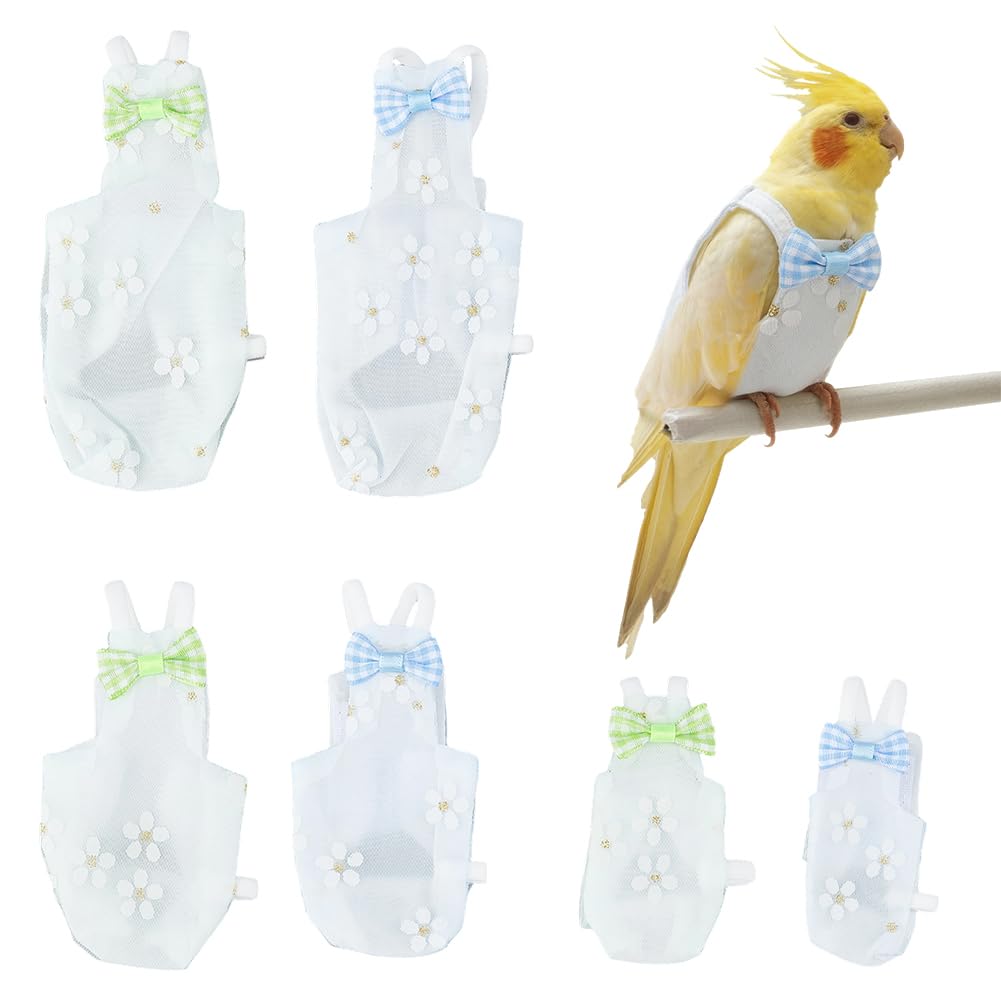 SUPERFINDINGS 6Pcs 6 Styles Bird Flight Suits Diapers Reusable Parrot Nappy Clothes Costume Washable Bird Flight Suitable Clothes Flowers and Bows for Parakeet Cockatiel Macaw Budgie Conure