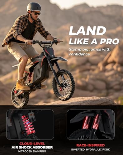 Image of Skeri Electric Dirt Bike for Adults & Teens, 14 inch /12 inch Fat Tire 3200W Motor 32MPH Off-Road EBike, 48V 21Ah Battery Hydraulic Disc Brakes Dual Suspension IPX5 Waterproof, Fit for Age 13+ -Classic Black
