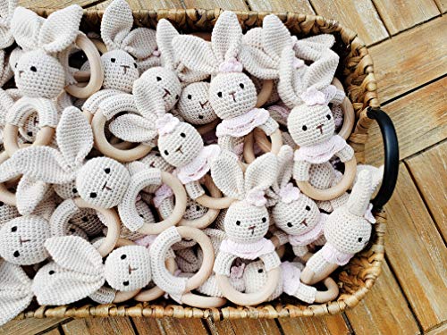 Natural Crochet Teether Toy Rattle For Baby Forest Friends Handmade Amigurumi Crochet Bunny Deer Fox On Natural Wooden Teething Ring Rattle Natural Baby Toys (Girl Bunny) #TOP3
