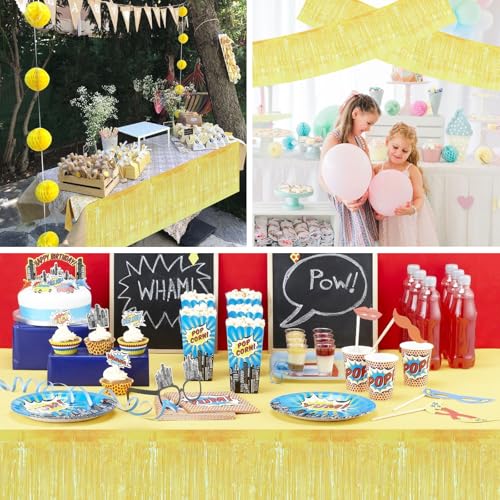 Image of BEISHIDA 3 Packs Metallic Foil Fringe Garland Shining Yellow Wall Hanging Tinsel Fringe Banners for Car Floats Bridal Shower Wedding Birthday Easter Graduation Holiday Party Decoration(30 Feet)