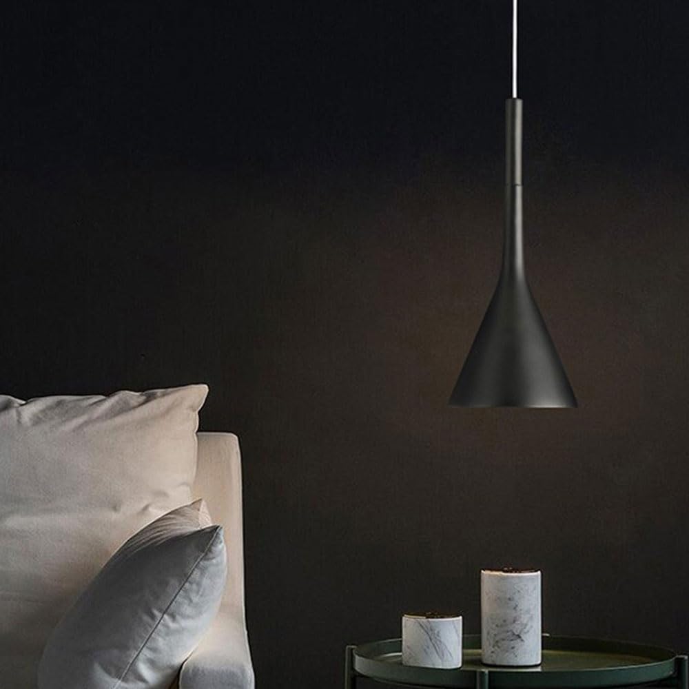 Lampadario a testa singola E27, lampada a sospensione in metallo in stile nordico, paralume creativo a sospensione a forma di tromba, montaggio a filo con apparecchi di illuminazione e balcon