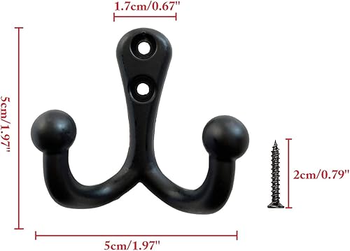 Miniatura 2 de Mokife Paquete de 5 ganchos para abrigos montados en la pared, ganchos rústicos negros resistentes de doble punta, gancho de puerta de metal para