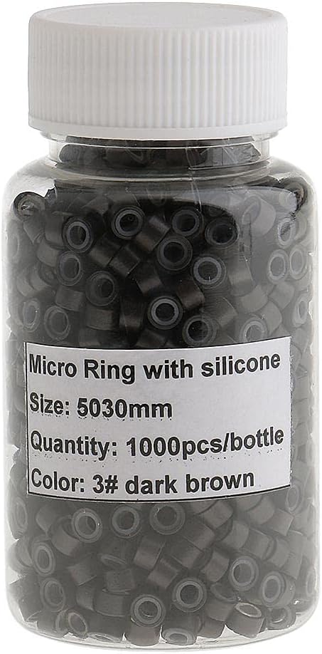 1000 Pieces Silicone Hair Extension Loop Micro Color Ring Beads Dark Brown