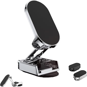 New Alloy Folding Magnetic Car Phone Holder, 360 Holder Stand Dashboard Bracket Universal Silver