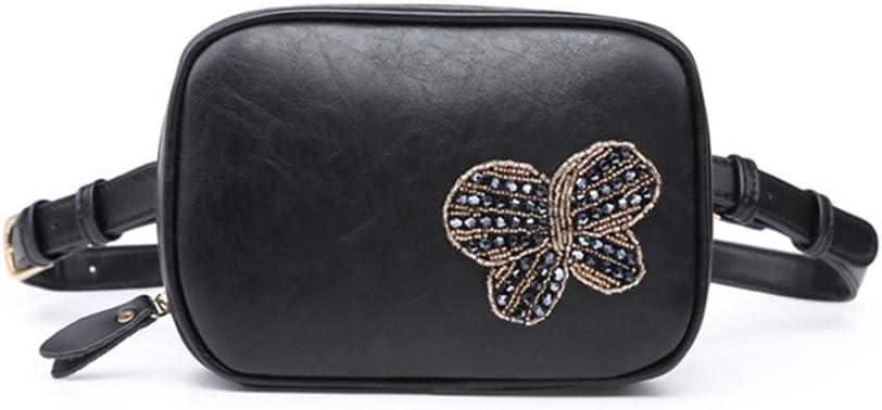 TTDFashion Small Sweet Waist Fanny Pack Bag Shoulder Bag Clutch Bag Butterfly Cellphone Pouch for Women & Girls-Black