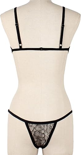 Miniatura 4 de Conjunto de lencería sexy de encaje para mujer, conjunto de 2 piezas con brasier y bragas cruzadas, talla grande, babydoll cachonda, estilo