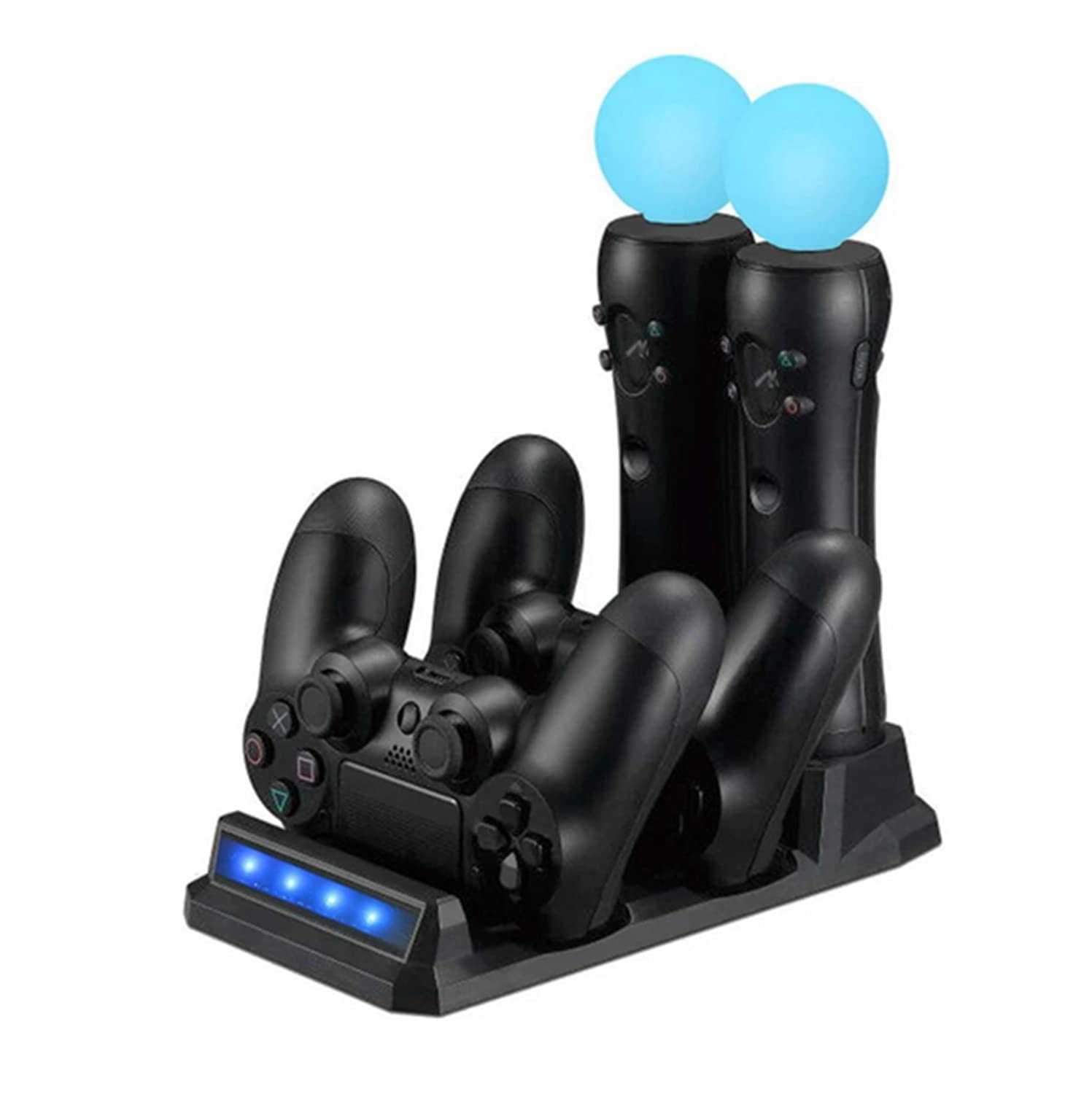 SKEIDO Compatible with Playstation 4 PS4 Slim Pro PS VR PS Move Motion Controllers 4 in 1 Charger USB Charging Dock Station Storage Stand Charge