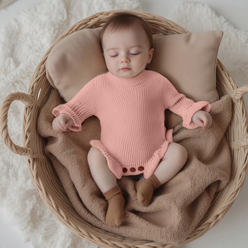 ZyHwShine Baby Girl Sweater Kint Romper Newborn Warm Knitted Outfit Baby Oversized Sweatshirt Onesie Cute Fall Winter Clothes4