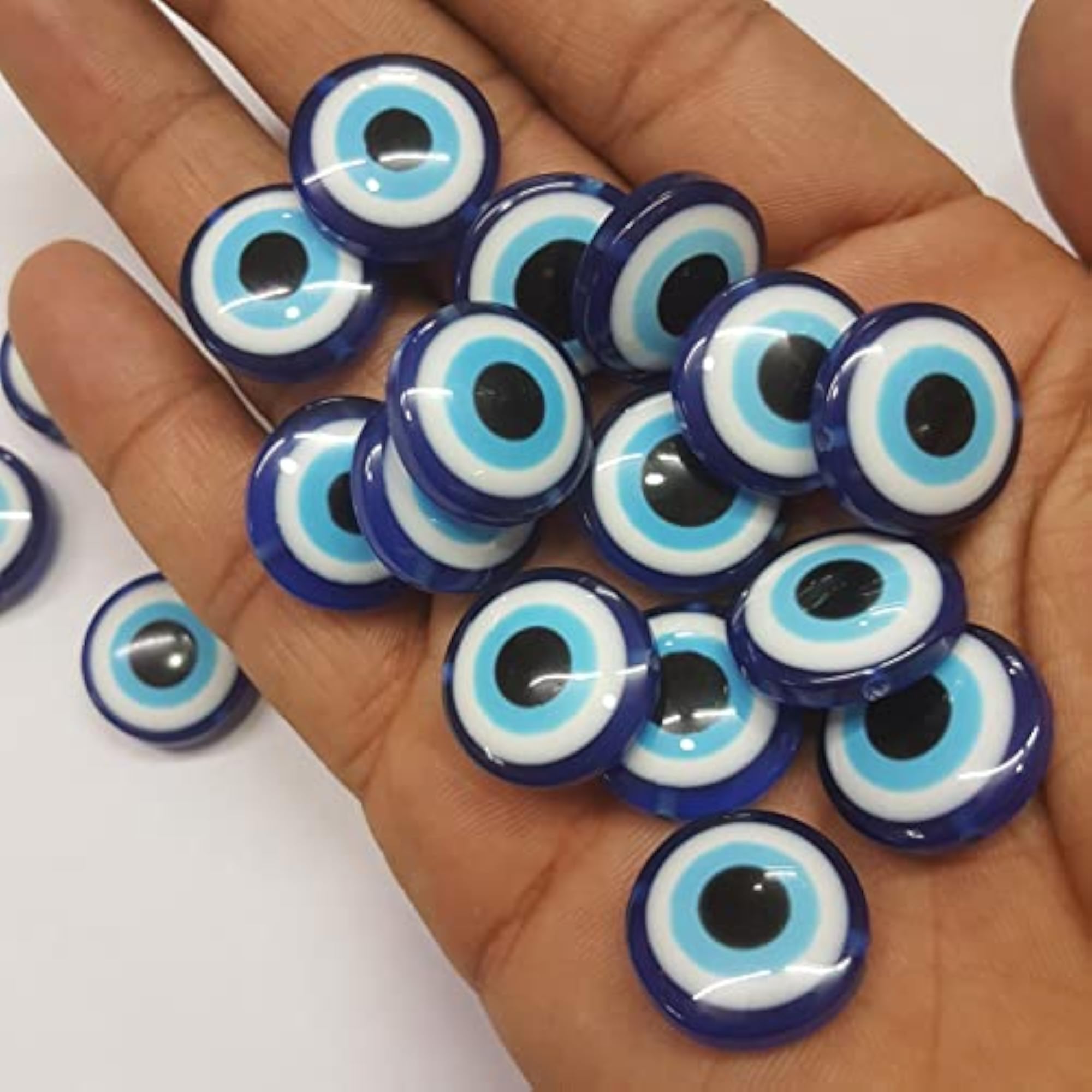 Navy Blue Round Flat Acrylic Nazar Evil Eye Beads for Crafting