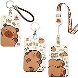 ZenyTra Capybara 3-in-1 Ausweishalter Set mit Sicherheitsclip | Verstellbare Halskette, Lederband & Schlüsselanhänger | Für U-Bahn, Fahrkarten, Büro, Schule & Öffentliche Verkehrsmittel