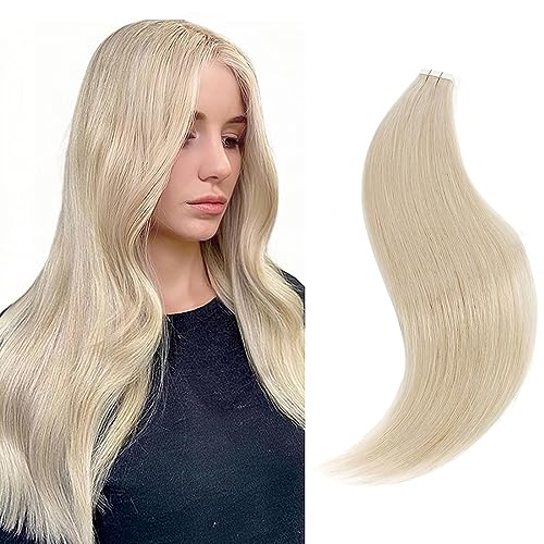 Image of Sixstarhair Invisible Tape In Hair Extensions Real Human Hair Platinum Blonde Remy Tape Hair Extensions for Woman 20 Pieces 50g[Color #60A 18 inch]