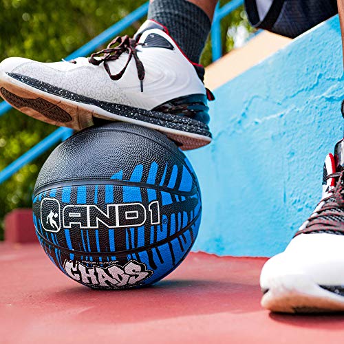 Image of AND1 Rubber Basketball & Pump (Drip Collection)- Official Size 7 (29.5 inch) Streetball, Made for Indoor and Outdoor Basketball Games (Blue /Black)