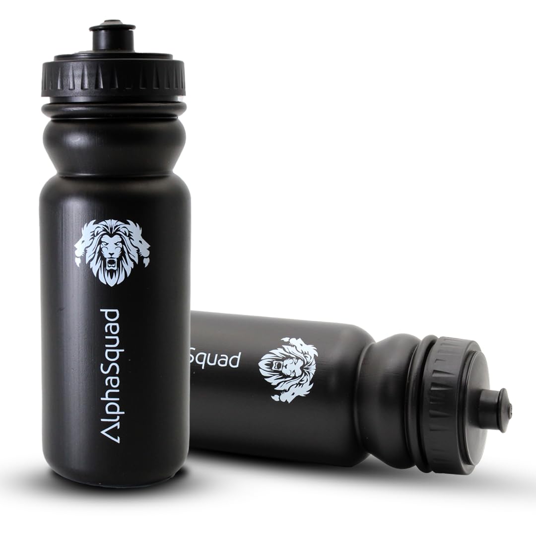 ALPHASQUAD Bike Water Bottle Black 20oz Bicycle MTB Road Mountain Bottle Squeeze 600ml BPA Free for Cycling, Running, Gym & Training