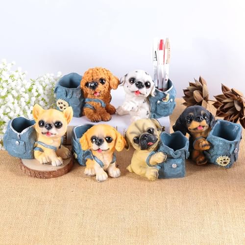 Image of Puppy Pen Holder for Desk - Cartoon Dog Pencil Cup Organizer | Resin Stationery Holder for Kids Study Table | Decorative Desk Storage for Office, School & Home (Without Accessories)