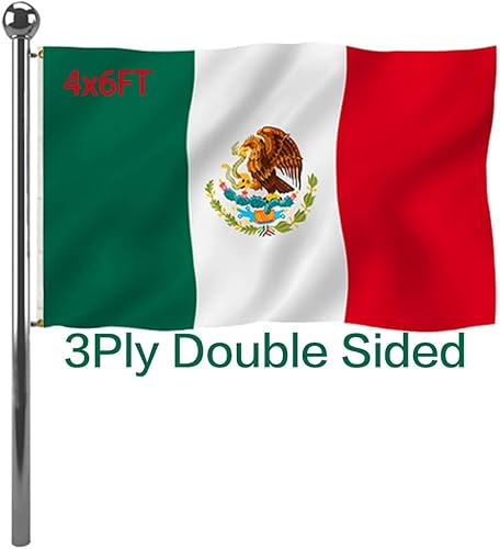 Jayus Banderas de México de doble cara de 4 x 6 pies para exteriores, colores vivos, resistentes, 100% poliéster, bandera nacional mexicana MX con 2