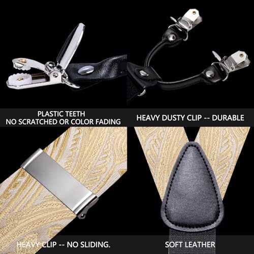 Image of YOHOWA Men Suspenders 6 Clips Strength Adjustable Y Braces Pre-Tied Bow Tie Set Formal Wedding Party