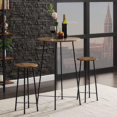 Vecelo 24" Round Barstools, Modern Bar Stools Counter Height, Bistro Seats With Wood Surface, Simple Chairs For Living Room Dining Room, Breakfast Dinner Nap Conference, Rustic Brown #TOP5