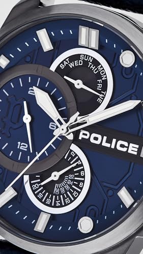 Image of Police Quartz Multifunction Blue Dial Blue Leather Strap Watch for Men - PLPEWGF0039202