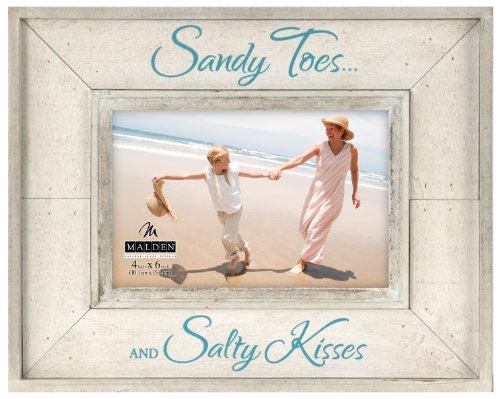 Malden International Designs Sun Washed Woods Vacation Memories Sandy Toes and Salty Kisses Sand Distressed Picture Frame, 4x6, Sand