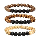 Matériau : perles en bois + perles en pierre de lave.