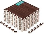 Yes4All EVA Interlocking Mats, Puzzle Floor Tiles, Foam Floor Padding with Border for Furniture, Home Space, Living Room, Garage - Dark Walnut Wood, 1.02 m2