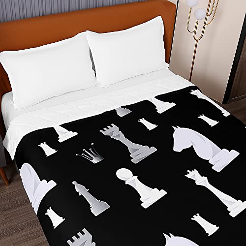 Oduo 3D Microfibra Colcha Bouti Cubrecama Multiusos Suave Verano para Cama de Matrimonio, Lavable Acolchada Edredón Ligero Manta para Todas Las Estaciones (Piezas de ajedrez,230x280cm)