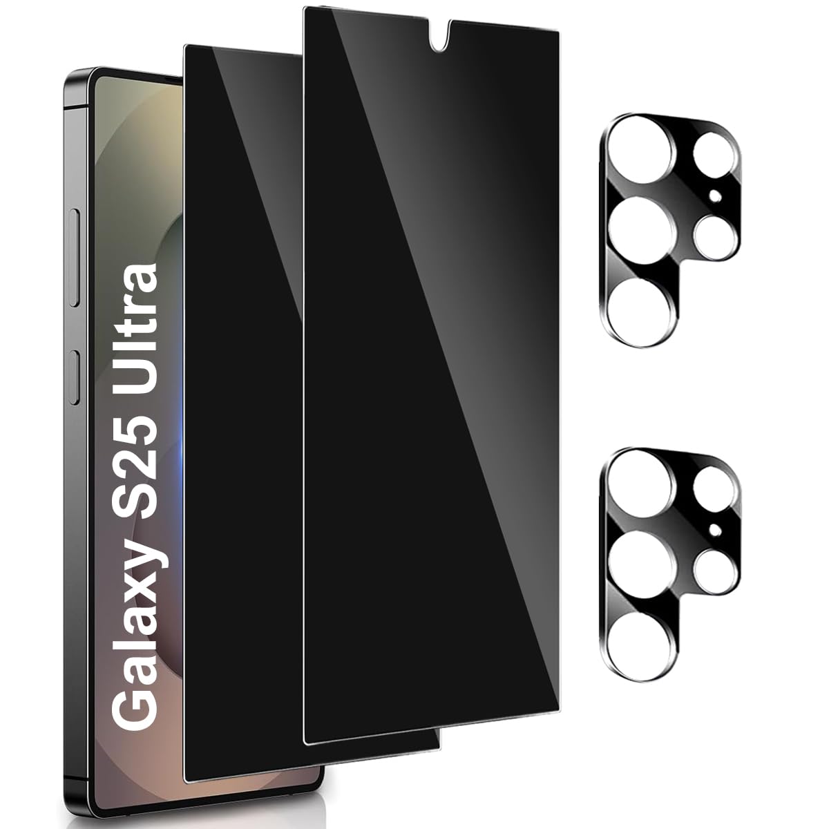Tamoria Compatible for Samsung Galaxy S25 Ultra Privacy Screen Protector and Camera Lens Protector Support Fingerprint Unlock 9H Tempered Glass Black Anti-spy Screen Protector Film 2+2 Pack