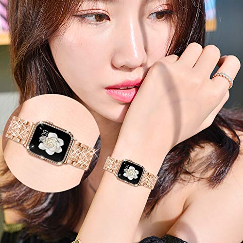Mosonio Compatible With Apple Watch Band 40Mm With Case Women, Jewelry Replacement Metal Wristband Strap With 2 Pack Bling Pc Protective Cover For Iwatch Series 6/5/4(Rose Gold) #TOP5