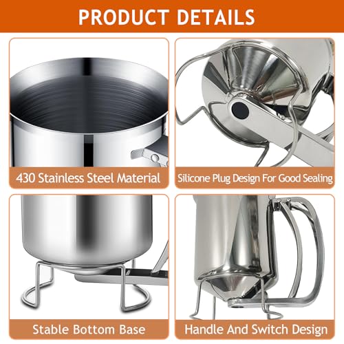 Dispenser Pastella Acciaio Inossidabile 900ml, Distributore Pasta Pancake con Maniglia Premendo, Dosatore Impasto, Imbuto Cucina per Torte, Pancake, Muffin, Waffle, Pasticceria, Dessert, Marmellate - immagine 4