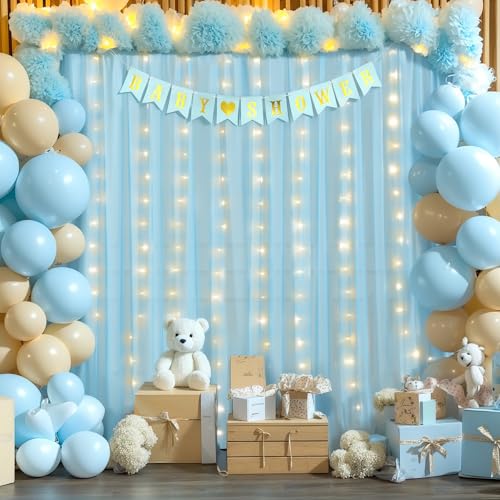 Cortinas Azul de Tul con Luces 10x10ft para Fondo Fotográfico miniatura 4