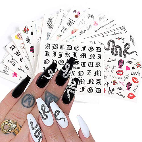 Nail Art Sticker Decals Foil Water Transfer Halloween Nail Sticker Snake Flower Butterfly Letters Heart Lips Abstract Im