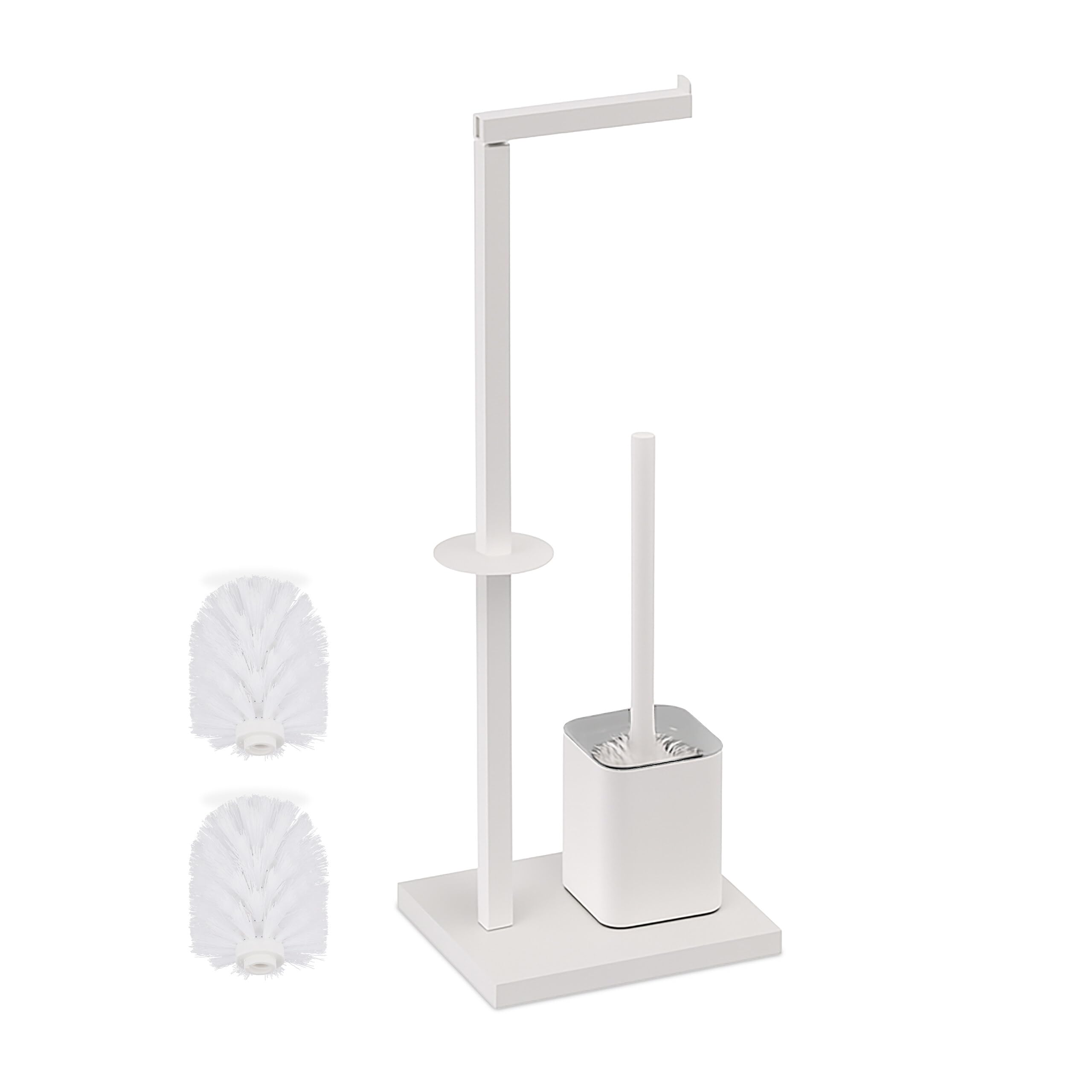 Juego de baño Relaxdays, HBT: 67,5 x 20 x 15,5 cm, Metal, Soporte de Papel higiénico, escobilla, Blanco