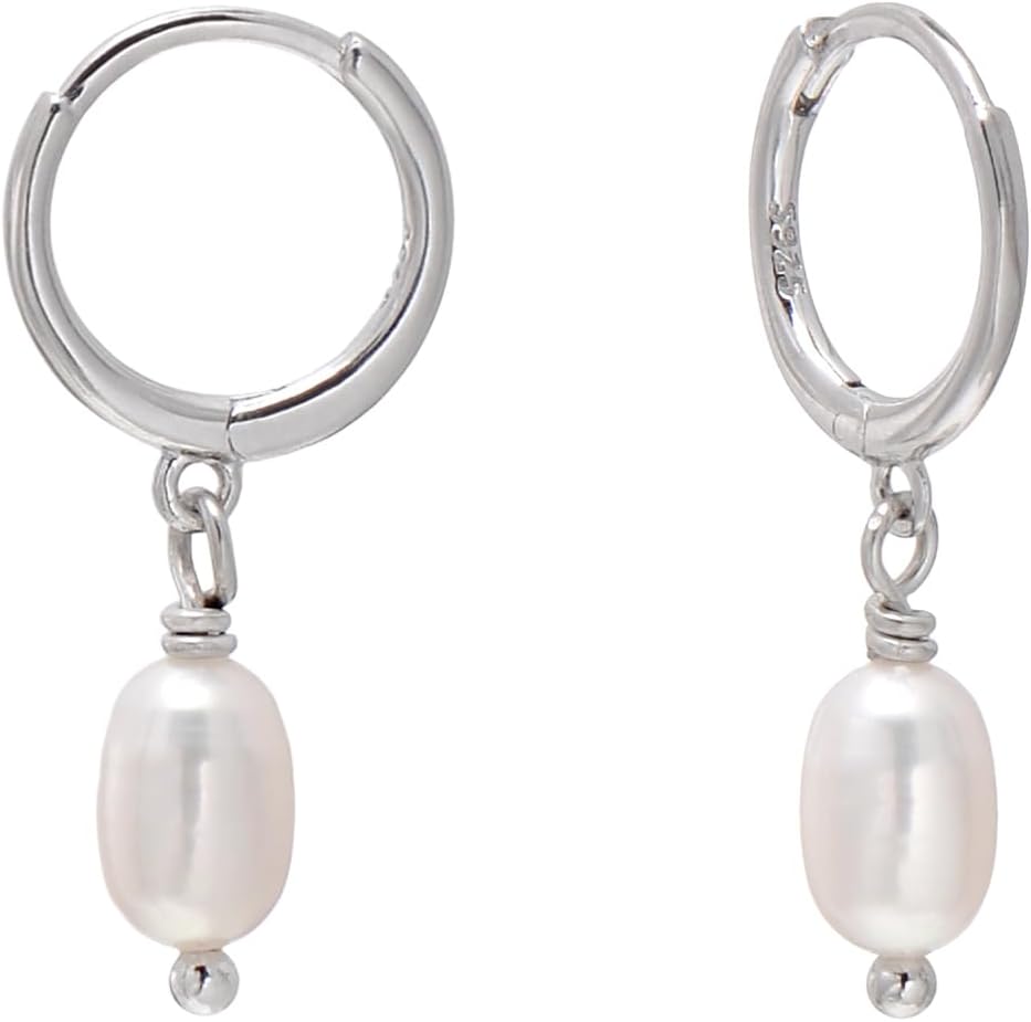 Freshwater Cultured Pearls Earrings Sterling Silver Small Huggie Studs for Women