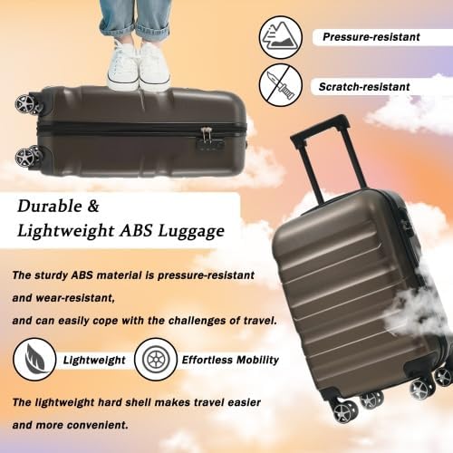 3-Piece Hard Shell ABS Lightweight Luggage Set with Dual Spinner Wheels, Green, 20/24/28 Inch Suitcases for Travel (1pcs-28in, Coffee brown)