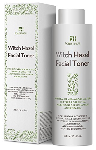 Natural Witch Hazel Face Toner - Alcohol Free with Aloe Vera, Rose Water, Green Tea - Forest Heal Unscented Natural Facial Toner and Moisturizer - Skin Toner 10.14 fl oz / 300 mL