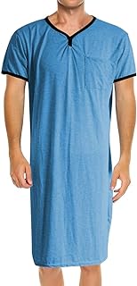 Mens Nightgown Henley Night Shirt for Sleeping Short Sleeve Nightgown Big and Tall, Loose Kaftan Sleepwear