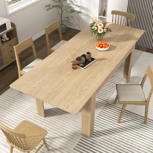 Fingertip WD 59"-86" Extendable Dining Table for 6-10 Person, Wooden Dining Room Table, Modern Extendable Table for Gatherings, Meeting for Small Kitchens, Dining Office Areas(Natural)