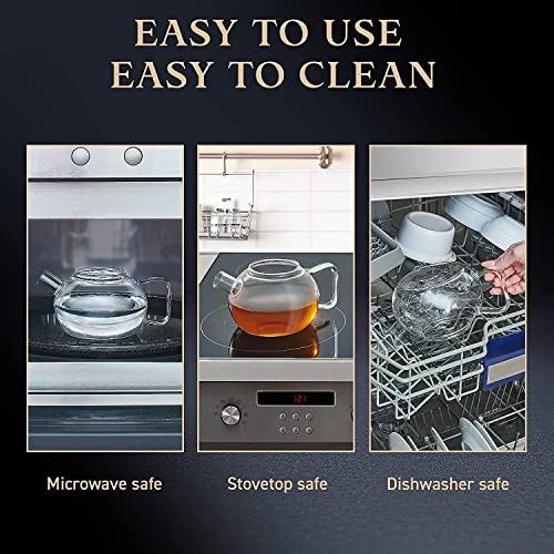 Image of Gas Stove Safe Glass Kettle - 1000ml Borosilicate Teapot with Steel Infuser, Heat-Resistant Design & Drip-Free Spout for Loose Leaf and Blooming Teas (1000ml)