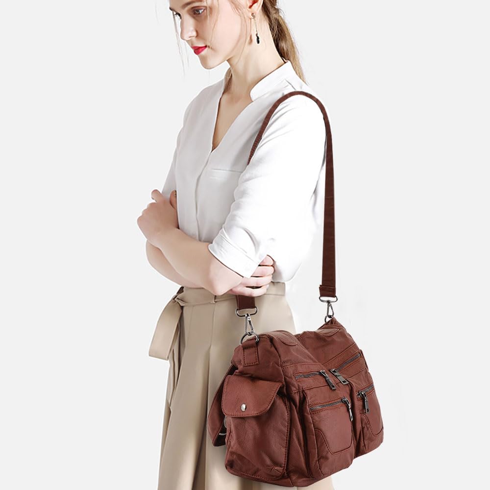 BAIGIO Borsa da donna in morbida pelle lavata Hobo borsa a tracolla a tracolla con manico superiore borsa da donna con tracolla staccabile