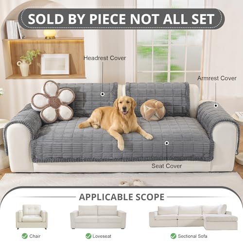 OstepDecor Couch Cover for Dogs, Washable Non Slip Sofa Cover for Pets, Soft Couch Covers for Sofa, Loveseat and Sectional, Furniture Protector Against Pet Hair & Scratches (35.4" x 82.7", Dark Grey) by OstepDecor - Image 4