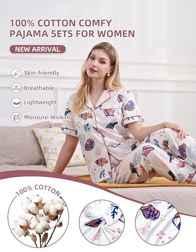 Image of NAP BOUND 100% Cotton Women's Pajama Sets Short Sleeve Button Down Soft Pjs 2 Piece Lounge Set with Pocket Nightwear XS-XXL