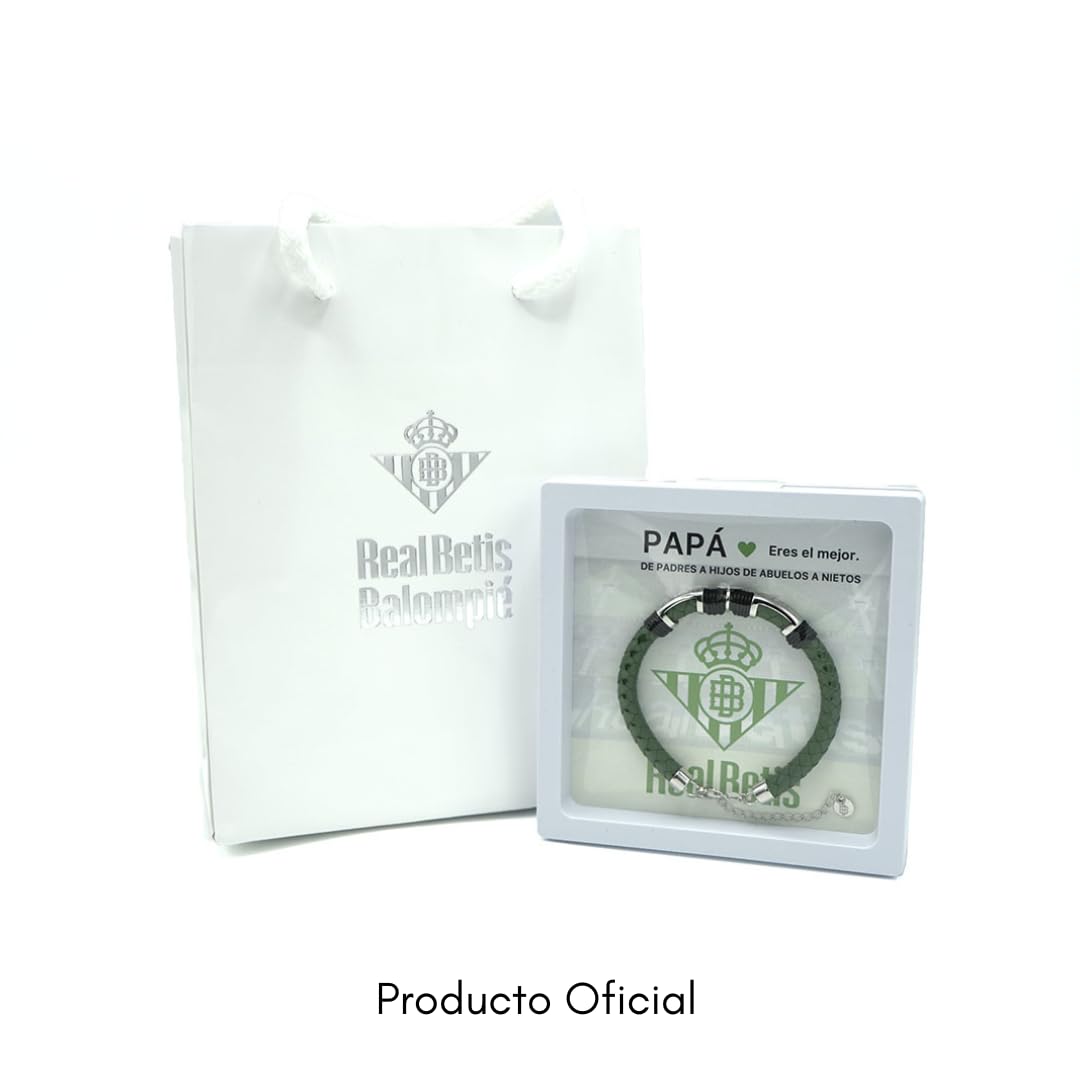 Pulsera Oficial Real Betis en cuero y acero. PAPÁ con Tarjeta