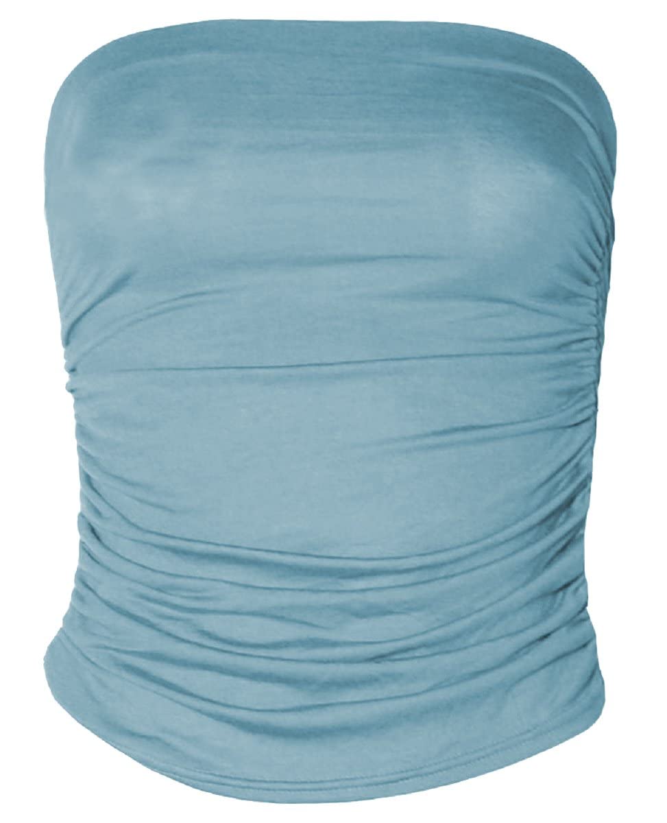Crazy Girls Girls Sky Blue Crazy Women Ladies Ruched Bandeau Boob Tube Vest Crop Bra Top (Sm-Uk8/10, )