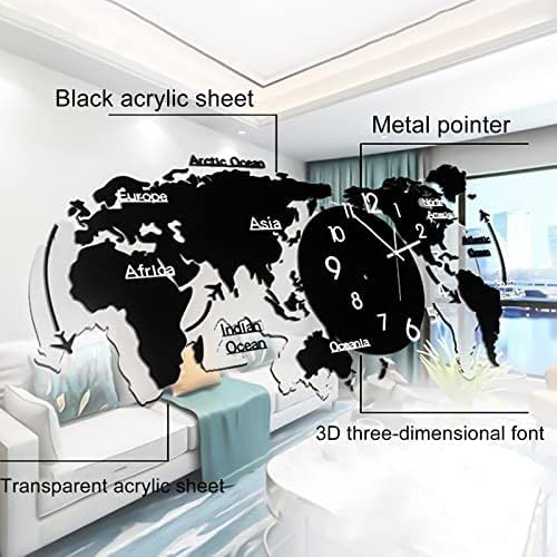 Grande Orologio da Parete Decorativo per Soggiorno Orologio da Parete Gigante Creativo con Mappamondo Moderno Funzionamento a Batteria Silenzioso Senza ticchettio per Camera da Letto Cucina