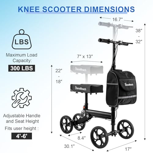 BlessReach Knee Scooter Steerable Knee Walker Deluxe Medical Scooter for Foot Injuries Adult Compact Crutches Black - Image 6