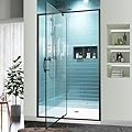 GroGro 38-42" W x 71" H Piovt Swing Glass Shower Door,Pivot Semi-Frameless Shower Door with 1/4"(6mm) Clear SGCC Tempered Glass,Matte Black Finish Shower Doors,Reversible Installation